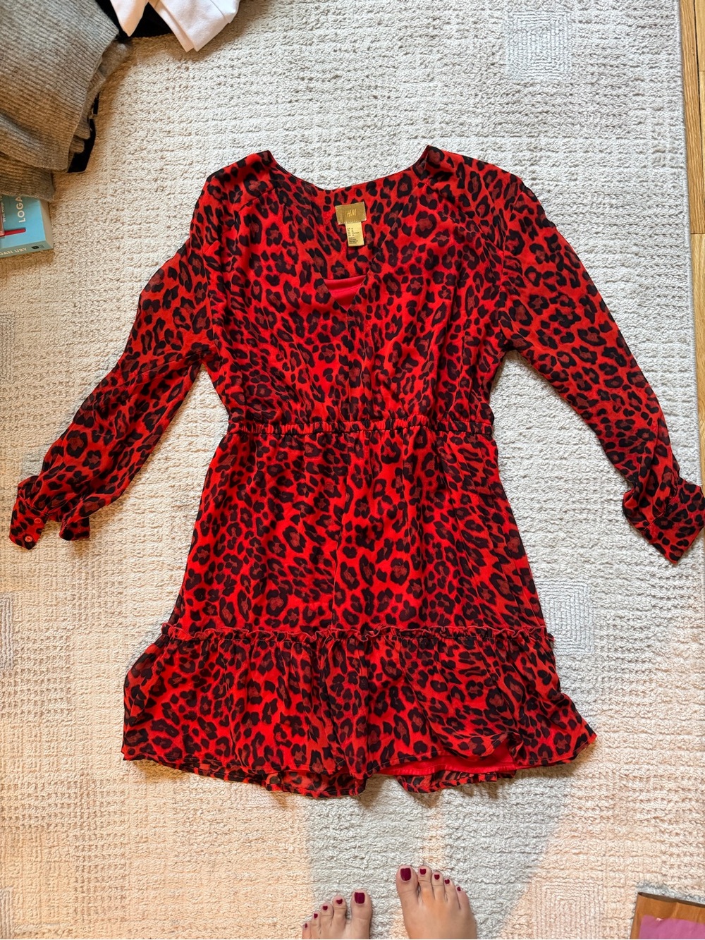 H&M Red and Black Leopard Print Dress